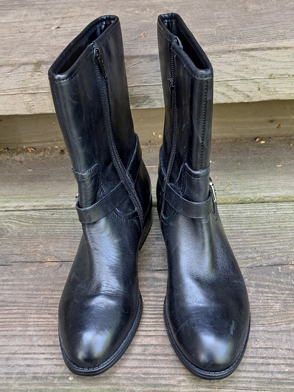 Coach Black Leather Mid-Calf Zip Ankle Boots